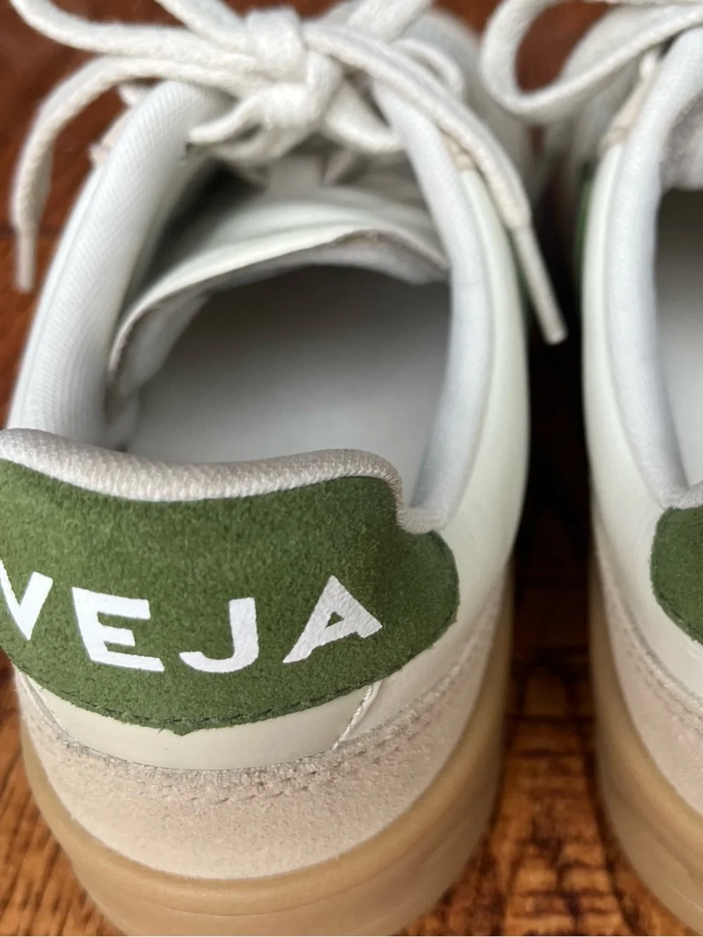 Veja V-90 Leather Sneakers in White, Almond & Kiwi
